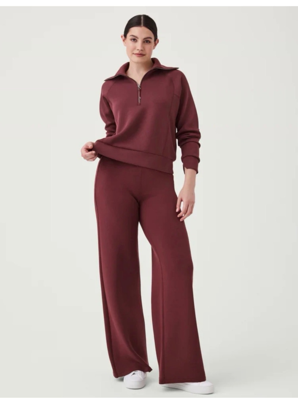 SPANX Air Essentials Wide-Leg Knit Pants in Wine XL
